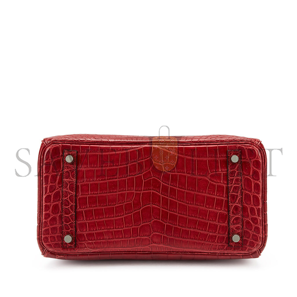 HERMÈS MASTER BIRKIN 25 CROCODILE LEATHER RED BAG SILVER BUCKLE H041354CK8V (25*20*13cm)